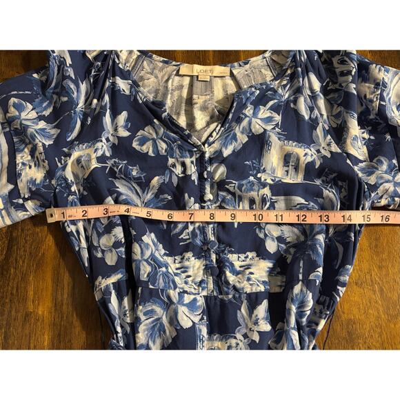 Ann Taylor Loft Women’s Small Petite Dress Midi Puff Short Sleeve Tie Waist - Picture 7 of 13